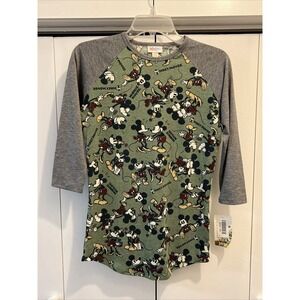 NEW Lularoe Womens Randy 3/4 Sleeve Shirt Disney Mickey/Minnie Mouse MULTI XXS